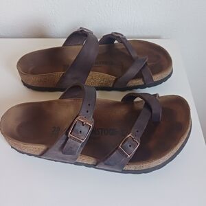Birkenstock Mayari Sandals Slides Women Size 38 US 7 Brown Leather Comfort